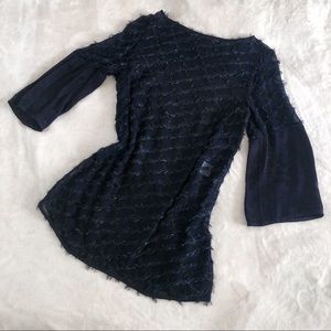 AUDRA/ sheer chenille bell sleeve top black & navy